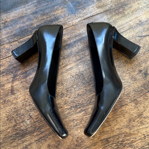 Italian leather Black Square-Toe block Heels size 9 - Picture 9 of 13